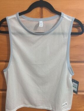 Under Armour Women's White & Grey Mesh Athletic Tank Top Size L NWT
